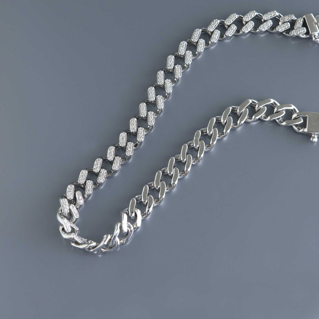 White Gold Reversible Cuban Chain with Diamond Pave