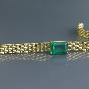Stunning Zambian Emerald on Wide Gold Chain Bracelet