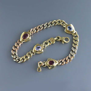 Tricolor Deco Cuban Chain with Ruby and Sapphire