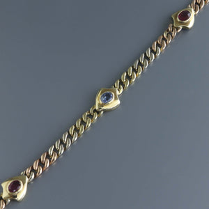 Tricolor Deco Cuban Chain with Ruby and Sapphire