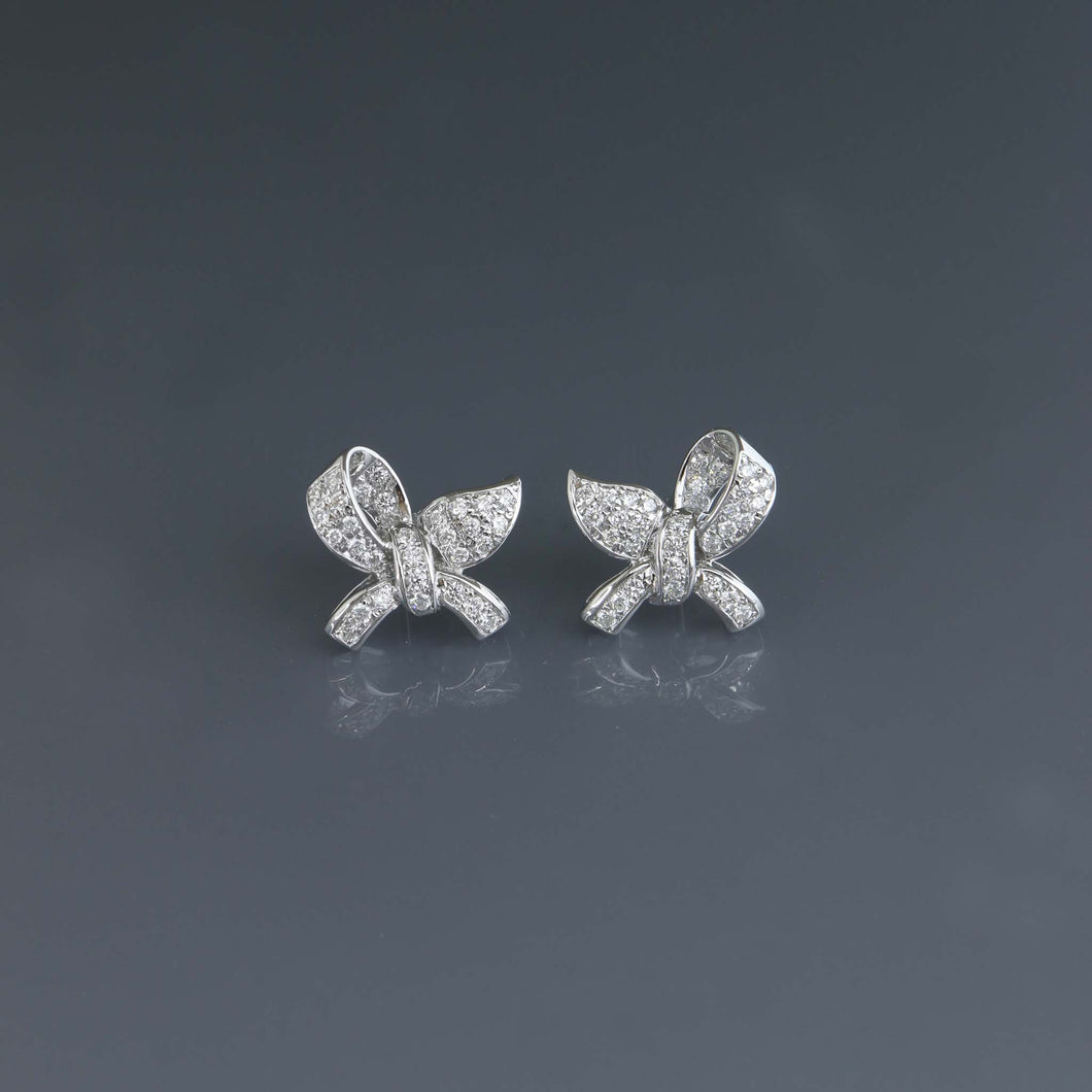 Deco Diamond Offset Bow Earrings