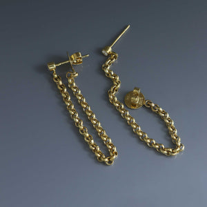 Diamond Stud Rollo Front to Back Chain Drop Earrings