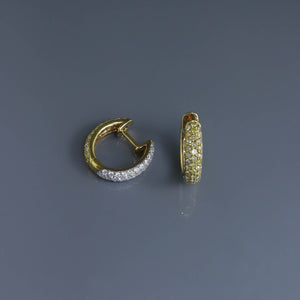 Reversible White and Yellow Diamond Pave Hoops