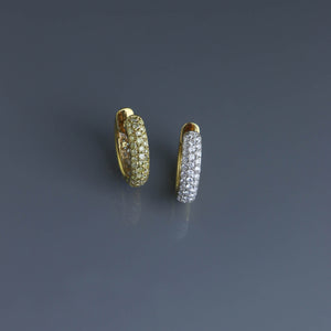 Reversible White and Yellow Diamond Pave Hoops