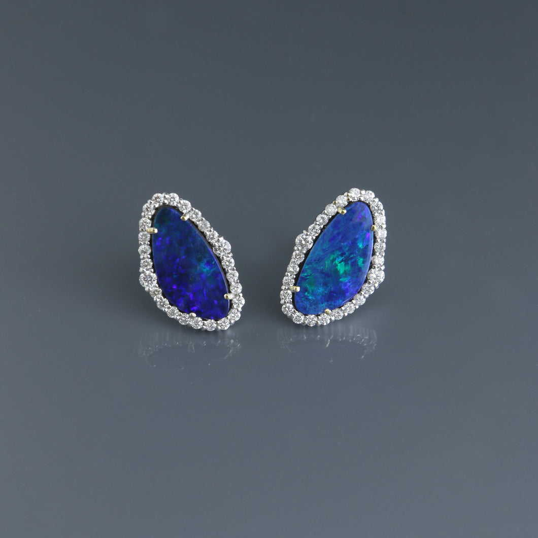 Rare Australian Black Opal Earrings