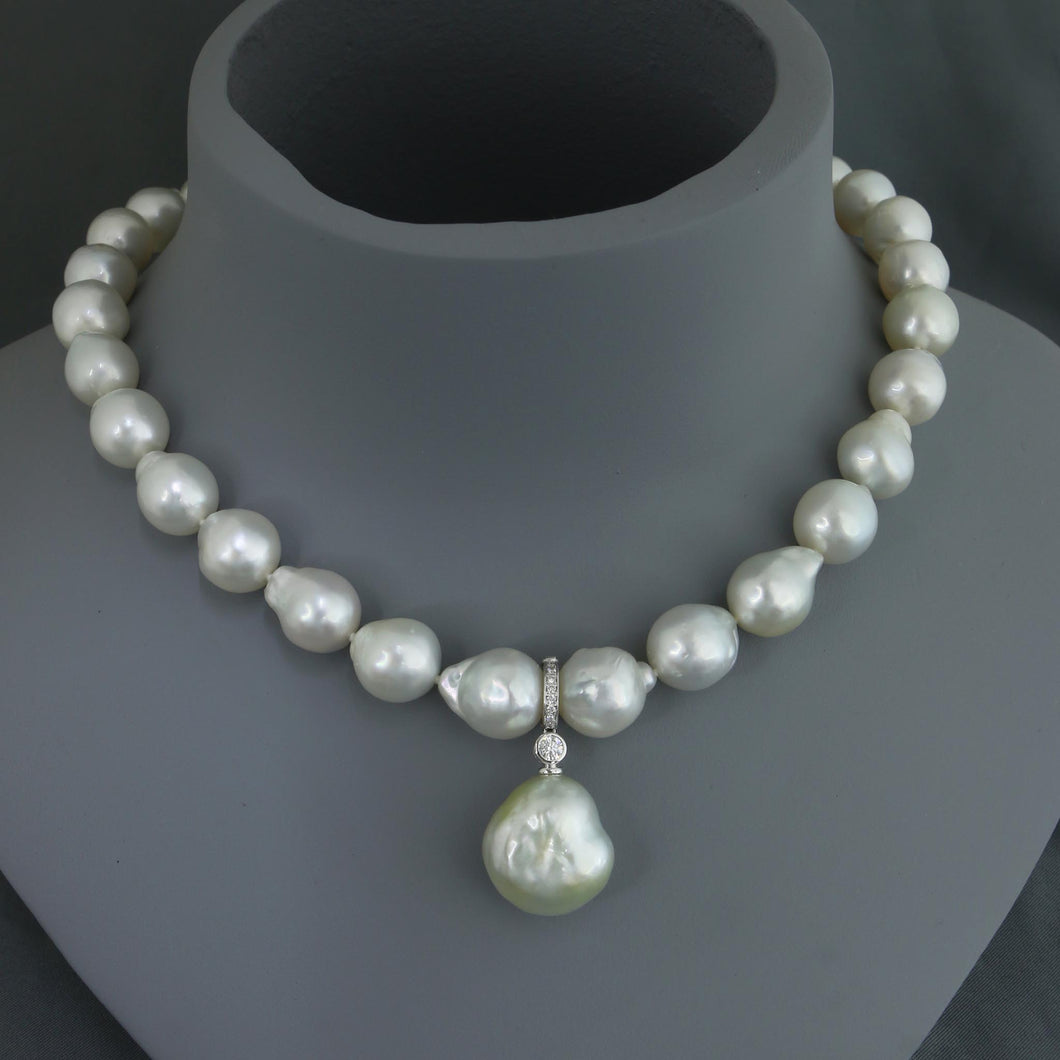 Baroque South Sea Pearl Strand with Large Baroque Drop Pendant