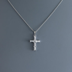 Baguette Diamond Cross Pendant and Chain