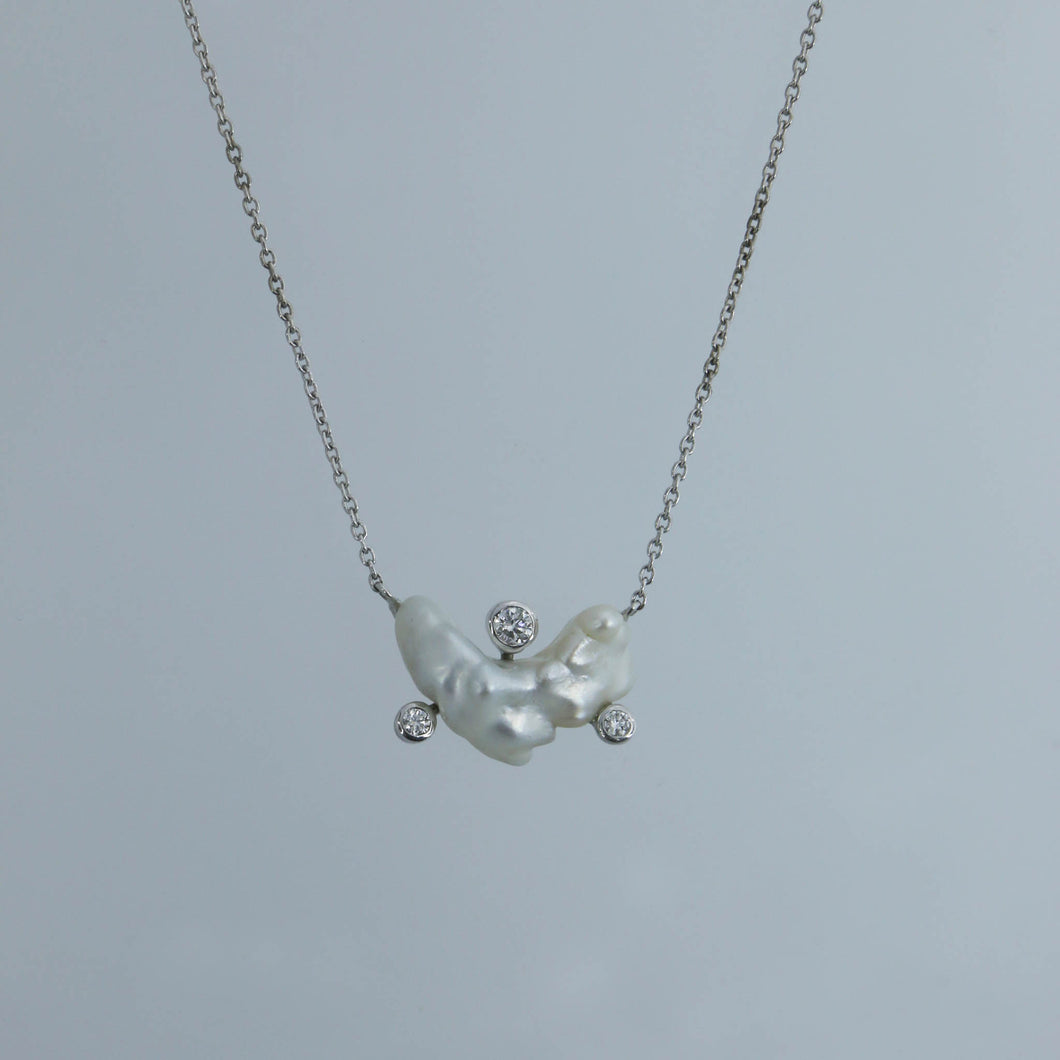 Keshi Cloud Pendant with Bezel Set Diamonds