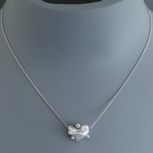 White Keshi Cloud Necklace with Diamonds