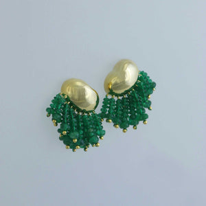 Zambian Emerald Beads and Bean Dome Pompom Earrings