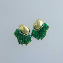 Load image into Gallery viewer, Zambian Emerald Beads and Bean Dome Pompom Earrings
