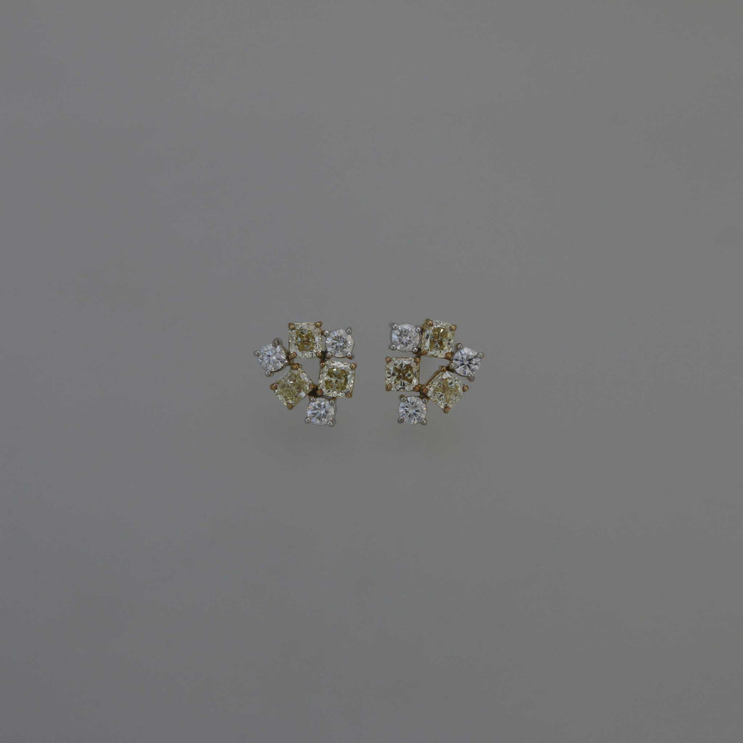 White and Natural Fancy Yellow Diamond Wreath Earrings