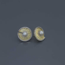 Load image into Gallery viewer, Hammered Gold Disc Earrings with Akoya Pearls and Diamonds
