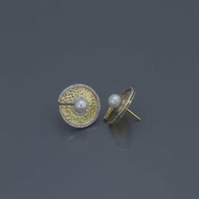 Load image into Gallery viewer, Hammered Gold Disc Earrings with Akoya Pearls and Diamonds
