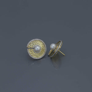 Hammered Gold Disc Earrings with Akoya Pearls and Diamonds