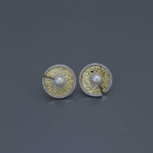 Load image into Gallery viewer, Hammered Gold Disc Earrings with Akoya Pearls and Diamonds
