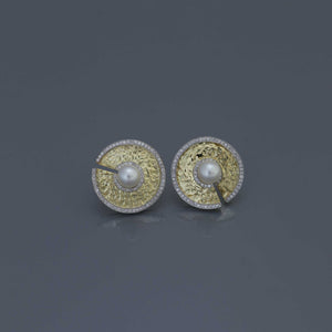 Hammered Gold Disc Earrings with Akoya Pearls and Diamonds