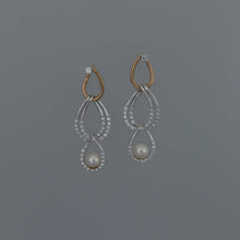 Load image into Gallery viewer, Rose and White Gold Wire and Micropavé Dangling Earrings
