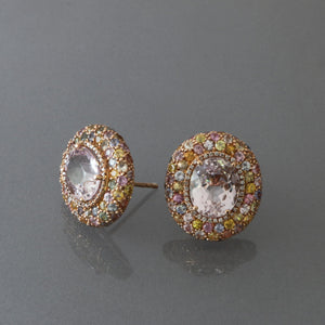 Kunzite and Multi Colored Sapphire Dome Earrings