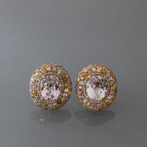 Kunzite and Multi Colored Sapphire Dome Earrings