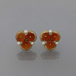 Carnelian Flower Earrings in Gold
