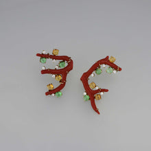 Load image into Gallery viewer, Mismatched Branch Earrings with Tsavorite and Spessartite Cabochons

