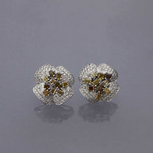 Load image into Gallery viewer, Fancy Colored Diamond Flower Pave Earrings
