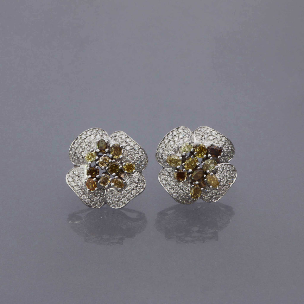 Fancy Colored Diamond Flower Pave Earrings