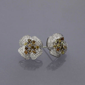 Fancy Colored Diamond Flower Pave Earrings