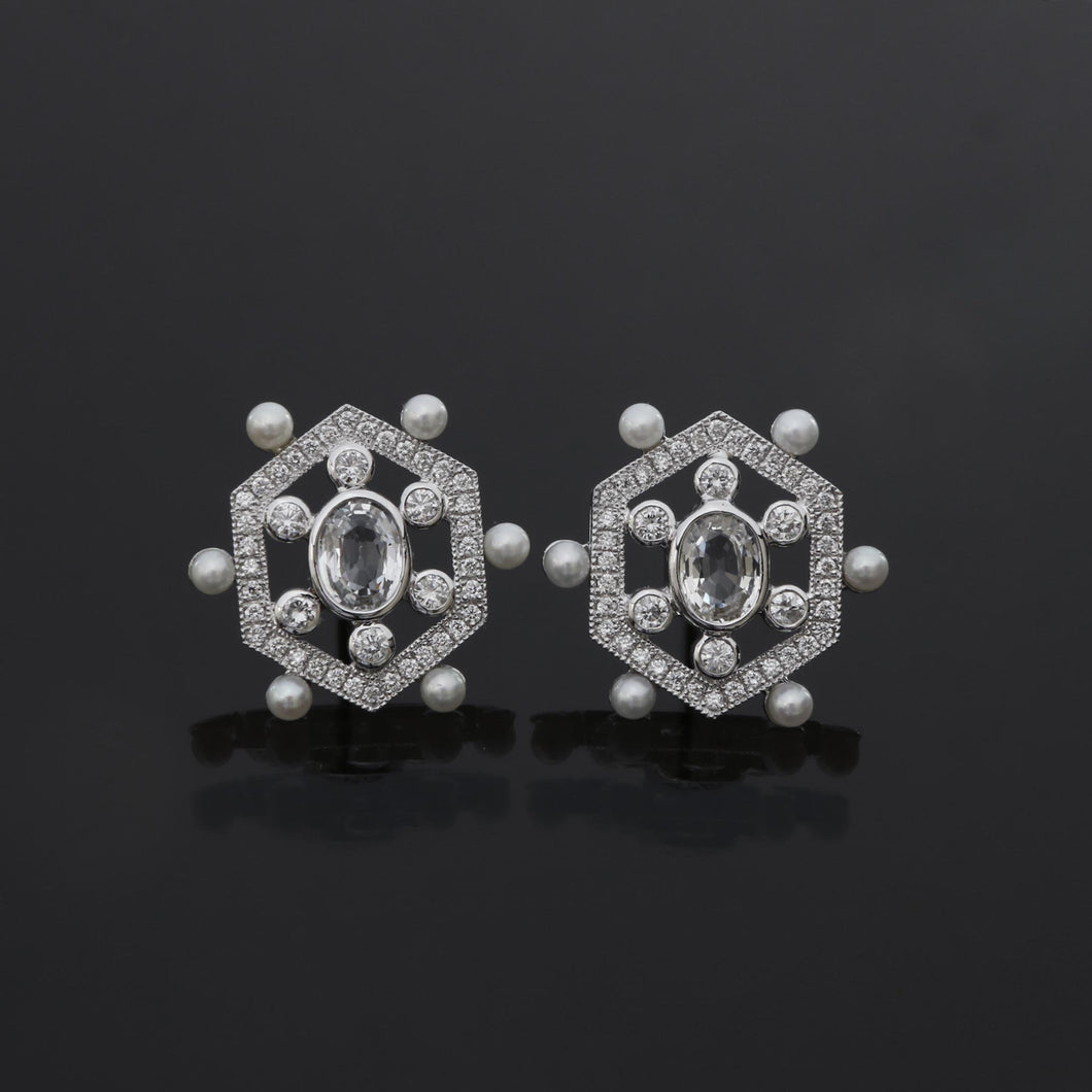 Hexagon White Sapphire Earrings