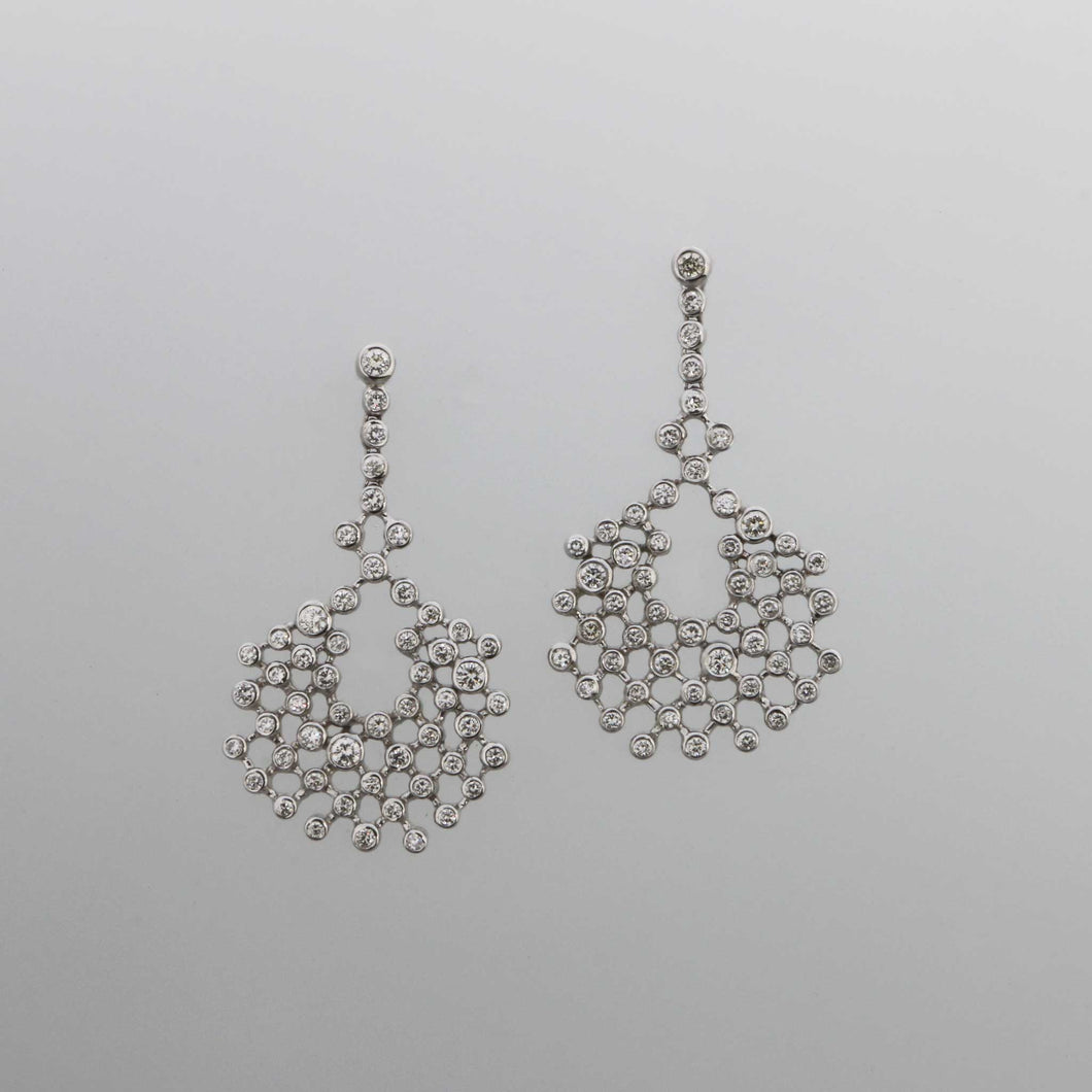 Diamond Bezel Lace Drop Earrings in White Gold