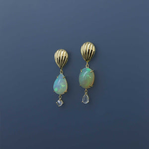 Mismatched Ethiopian Opal Deco Earrings