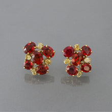 Load image into Gallery viewer, Vivid Orange Sapphire and Yellow Diamond Cluster Earrings
