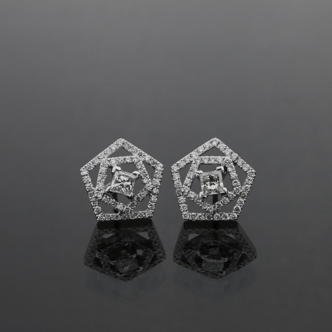 Pentagon Princess Cut Diamond Earrings