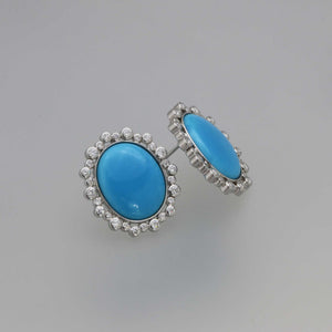 Natural Persian Sleeping Beauty Turquoise and Diamond Earrings in White Gold
