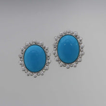 Load image into Gallery viewer, Natural Persian Sleeping Beauty Turquoise and Diamond Earrings in White Gold
