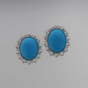 Natural Persian Sleeping Beauty Turquoise and Diamond Earrings in White Gold