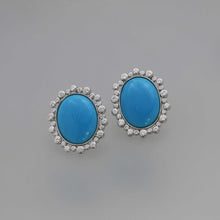 Load image into Gallery viewer, Natural Persian Sleeping Beauty Turquoise and Diamond Earrings in White Gold
