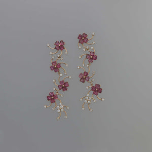 Heart Shaped Pink Sapphire Drop Earrings in Rose Gold