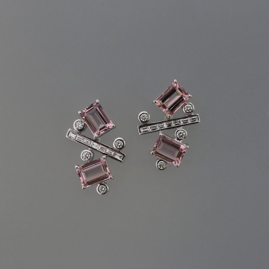 Pink Kunzite and Diamond Fragment Earrings