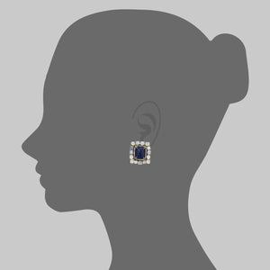 Lapis Lazuli and Pastel Colored Sapphire Cabochon Earrings in Gold with Cognac Diamond Pave