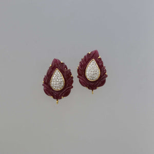 Carved Ruby Leaf Earrings with Chain Danglers