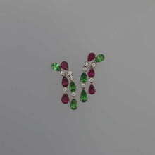 Load image into Gallery viewer, Tsavorite and Rubellite Double Drop Earrings in Rose Gold
