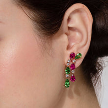 Load image into Gallery viewer, Tsavorite and Rubellite Double Drop Earrings in Rose Gold
