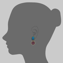 Load image into Gallery viewer, Persian Turquoise and Pink Tourmaline Carving Drop Earrings
