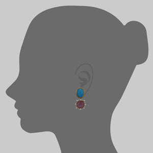 Persian Turquoise and Pink Tourmaline Carving Drop Earrings