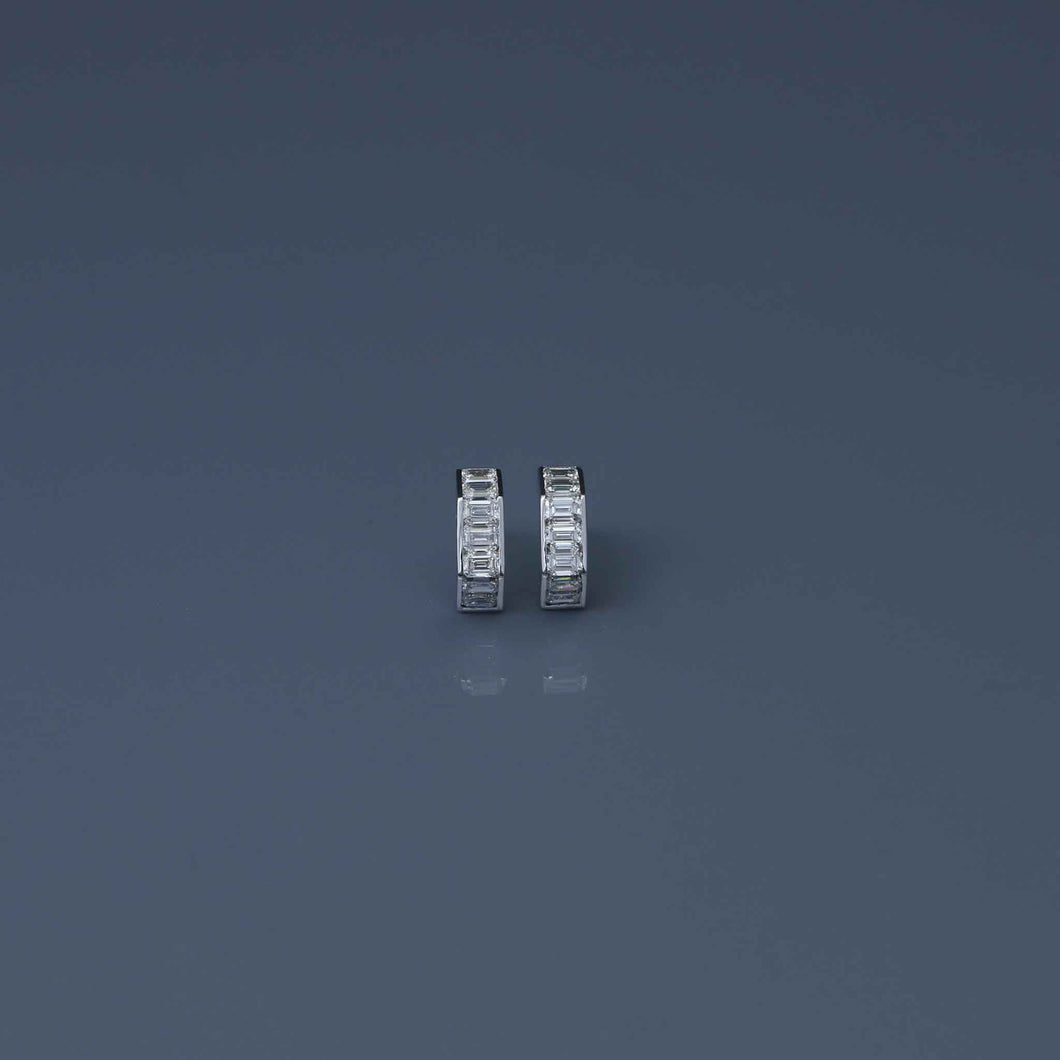 Emerald Cut Diamond Hex Half Hoop Earrings