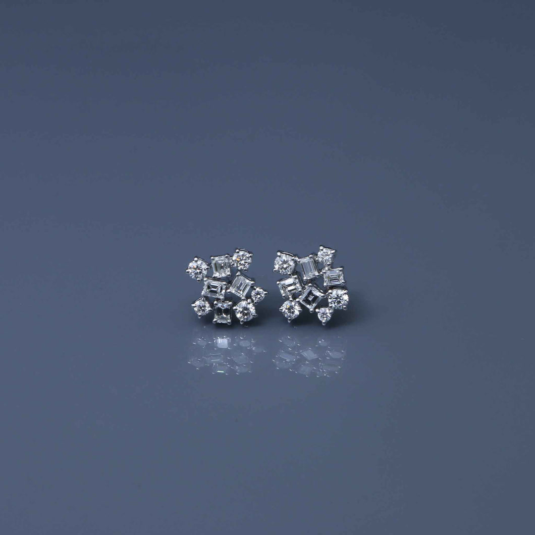 Round and Emerald Cut Wreath Fragment Diamond Earrings