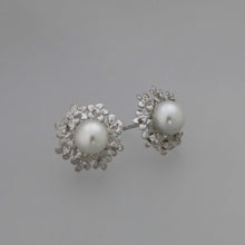 Load image into Gallery viewer, South Sea Pearl with Flower Cutout Frame Earrings
