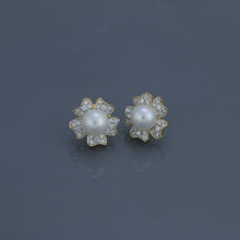 Load image into Gallery viewer, South Sea Pearl Diamond Pavé Flower Earrings in Yellow Gold
